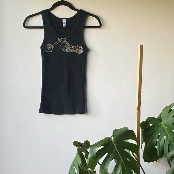 Rhinestone Motorcycle Racerback Tank Top - Picture 3 of 4